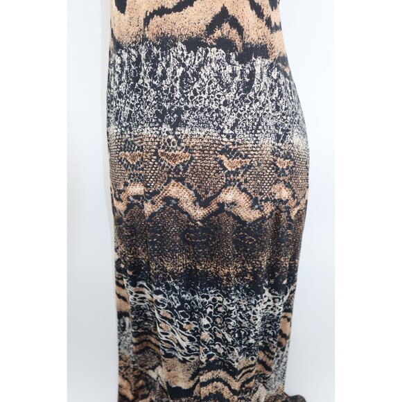 Animal Print Beaded Halter Maxi Dress Sexy Cross Back Design & Stretch Fabric - Picture 6 of 10